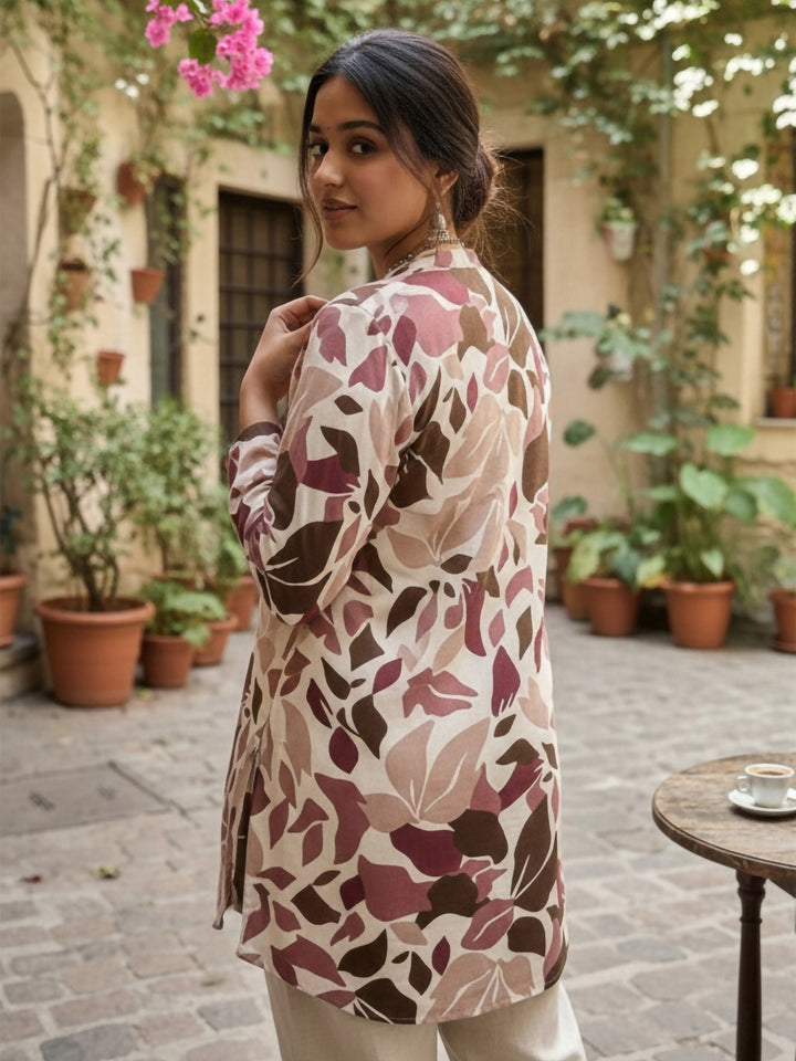 Wine Cotton Blend Printed Kurta