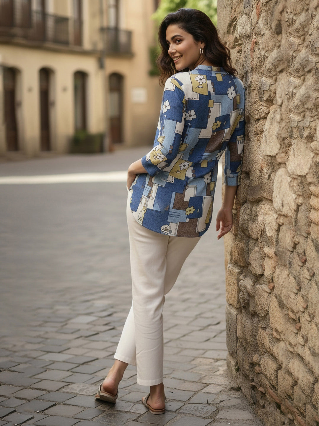 Blue Cotton Blend Printed Kurta