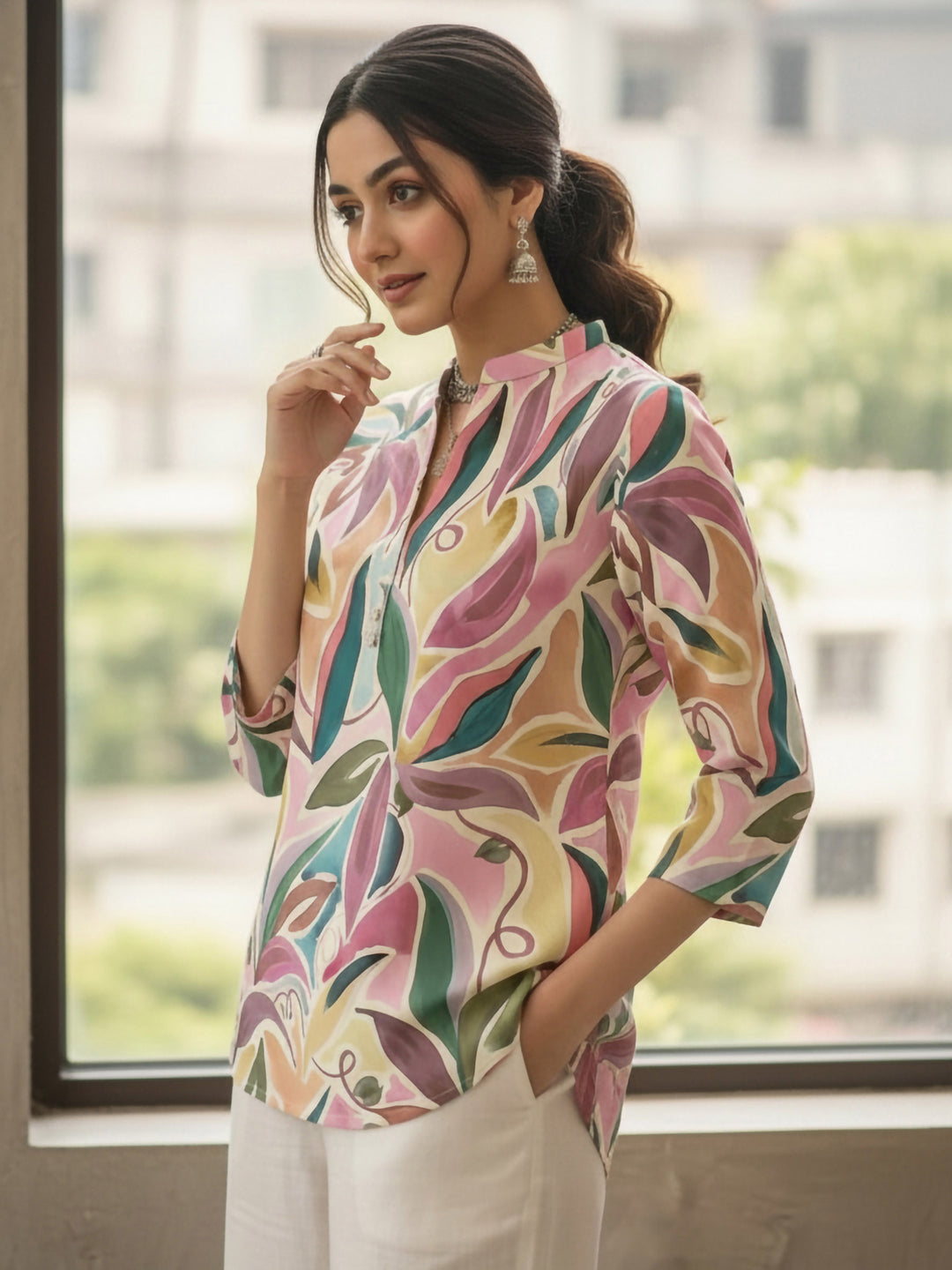 Multi-Colored Cotton Blend Printed Kurta