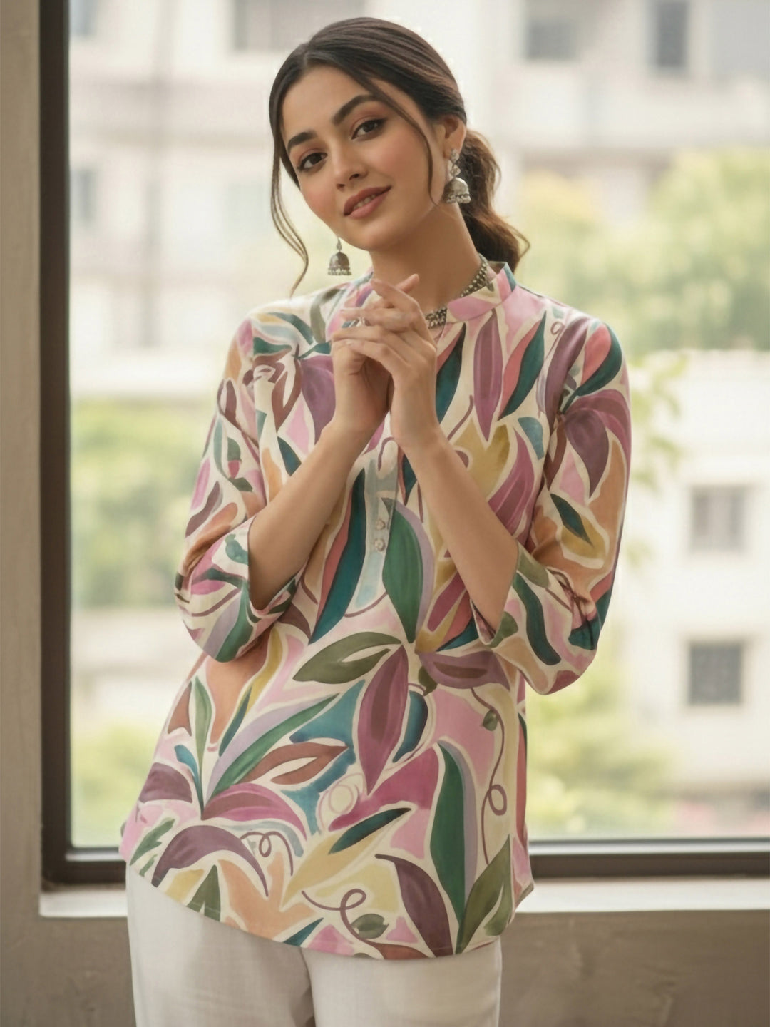 Multi-Colored Cotton Blend Printed Kurta