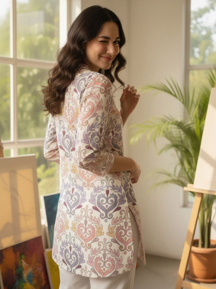 Pink Cotton Blend Printed Kurta