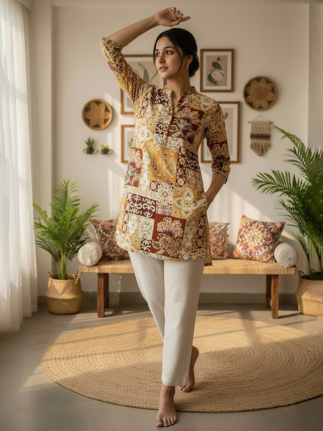 Multi-Colored Cotton Blend Printed Kurta