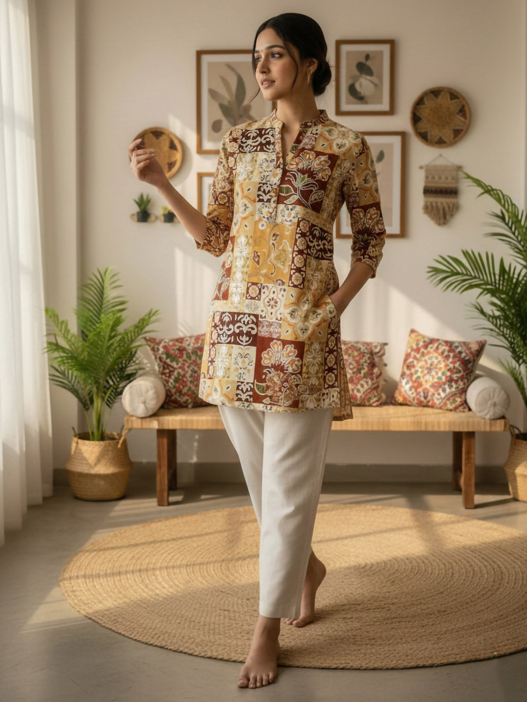 Multi-Colored Cotton Blend Printed Kurta