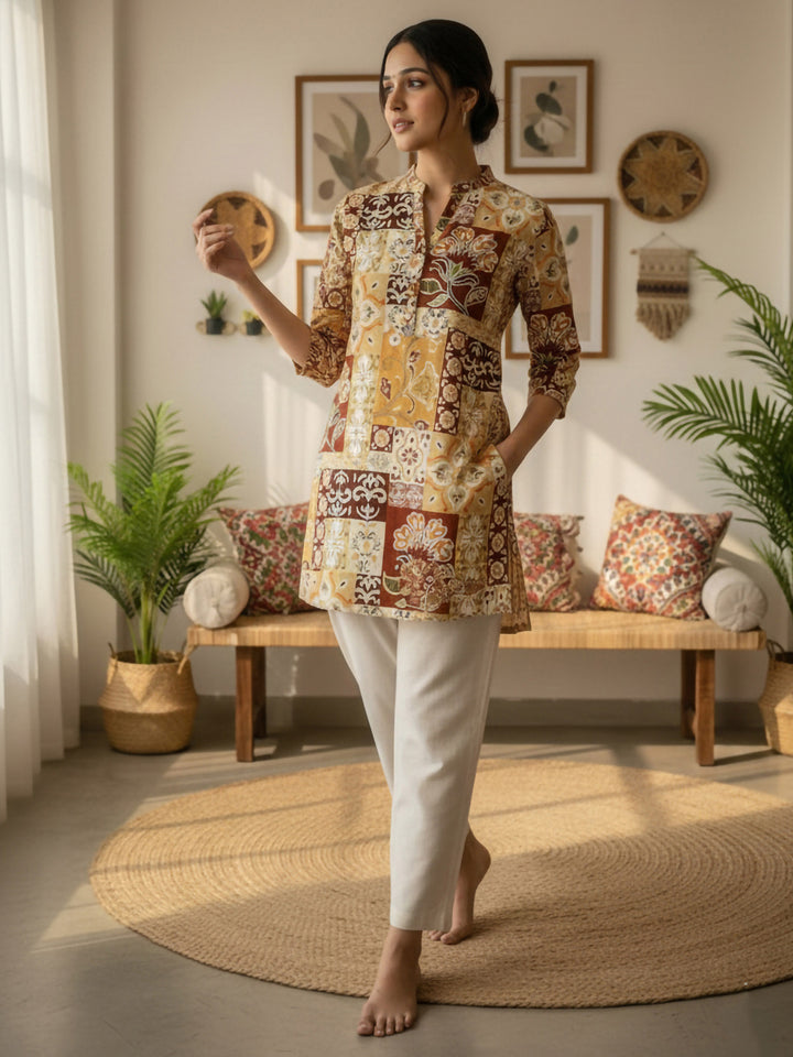 Multi-Colored Cotton Blend Printed Kurta