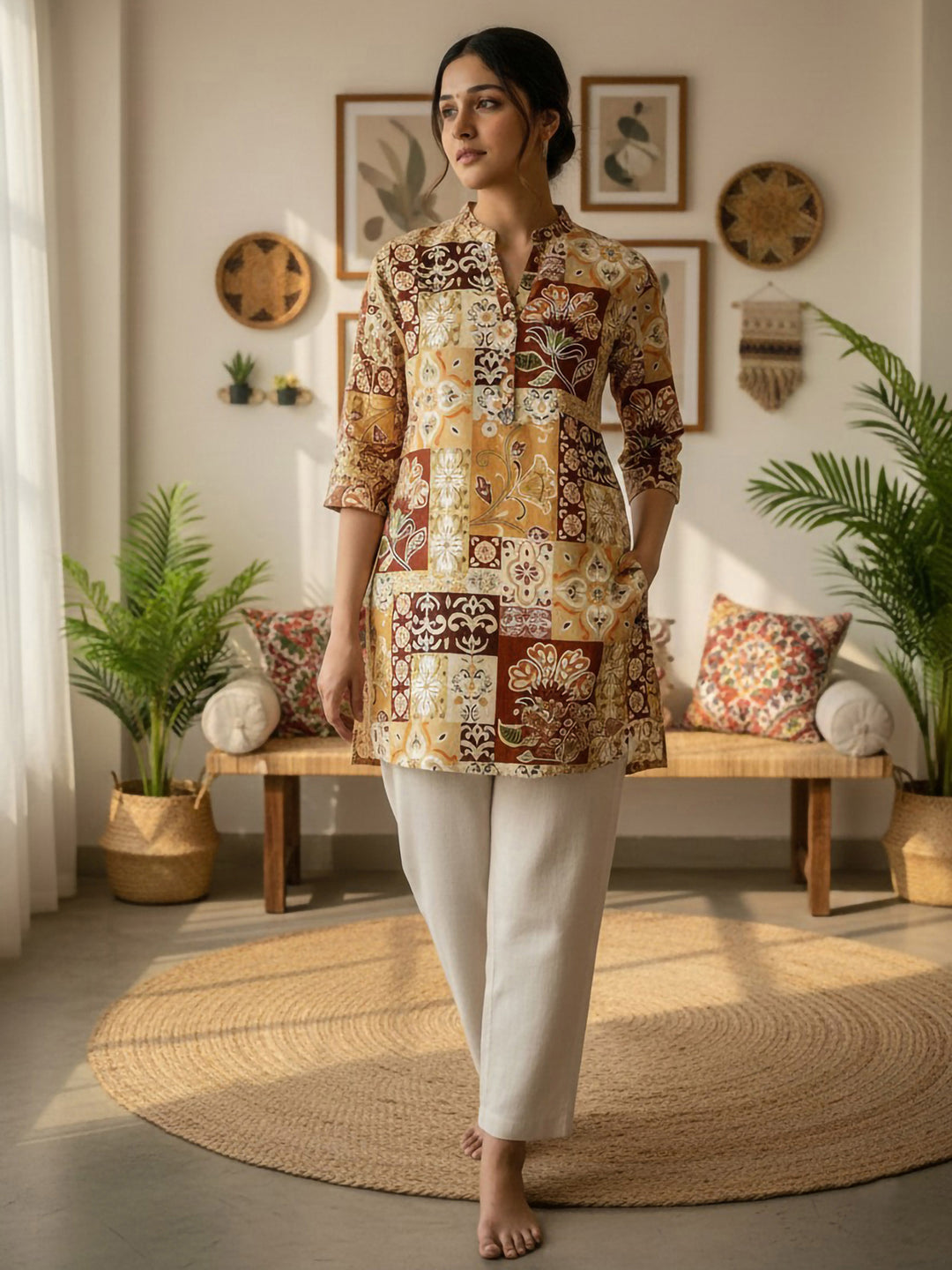 Multi-Colored Cotton Blend Printed Kurta