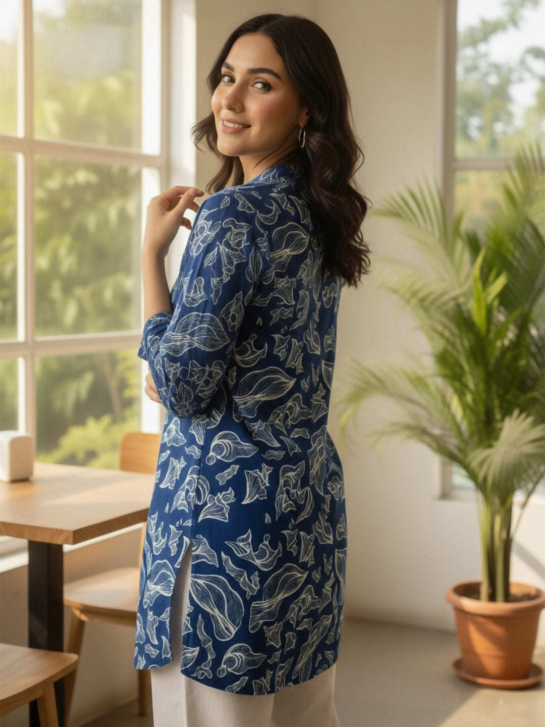 Blue Cotton Blend Printed Kurta