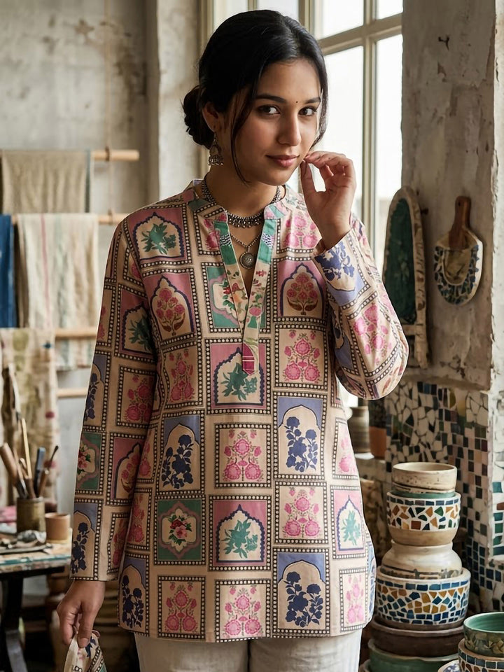 Blue Cotton Blend Printed Kurta