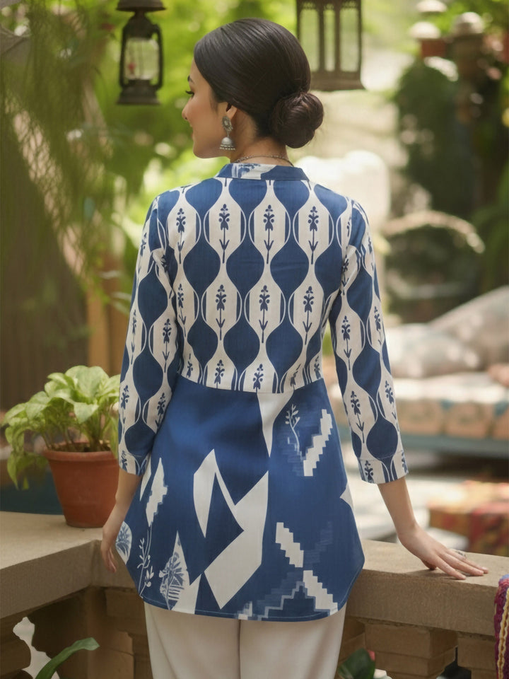 Blue Cotton Blend Printed Kurta