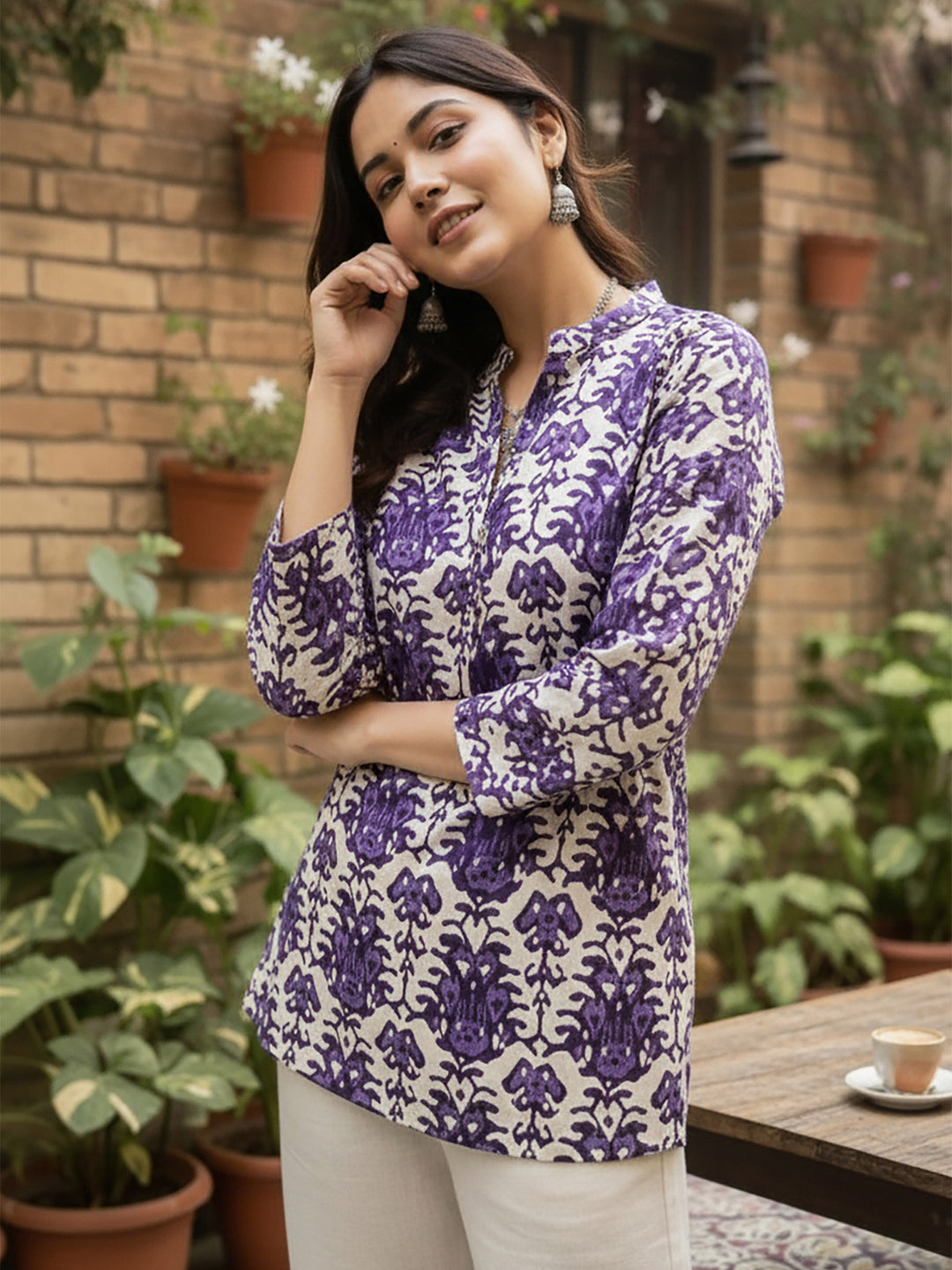 Purple Cotton Blend Printed Kurta