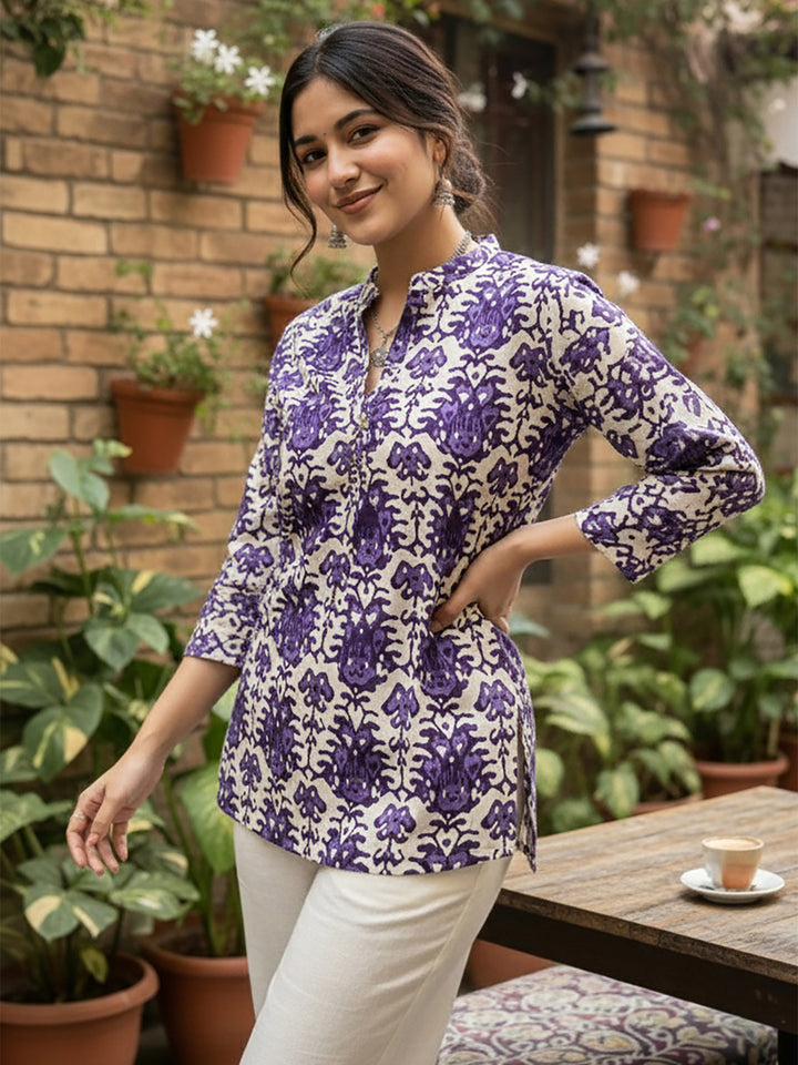 Purple Cotton Blend Printed Kurta