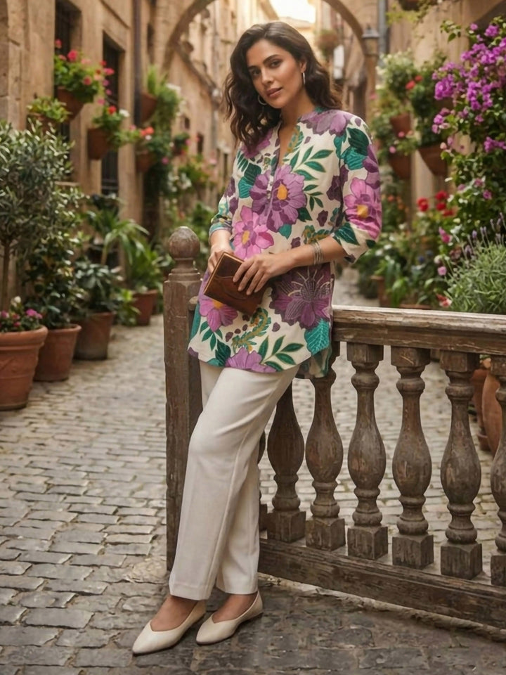 Multi-Colored Cotton Blend Printed Kurta