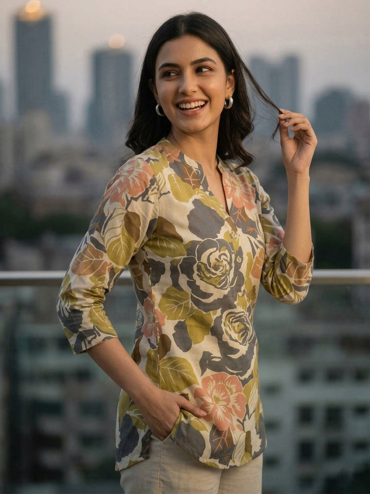 Multi-Colored Cotton Blend Printed Kurta