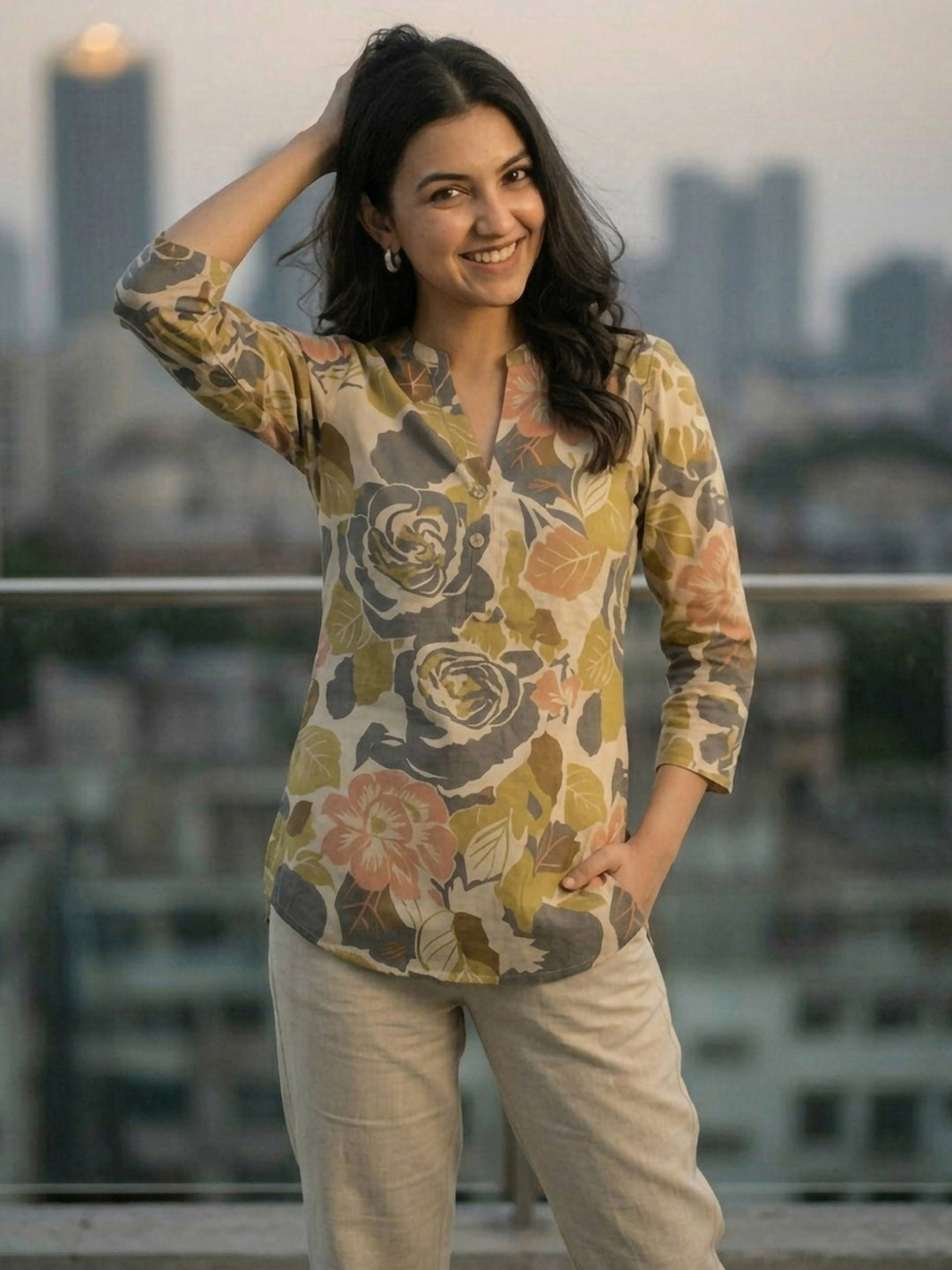 Multi-Colored Cotton Blend Printed Kurta