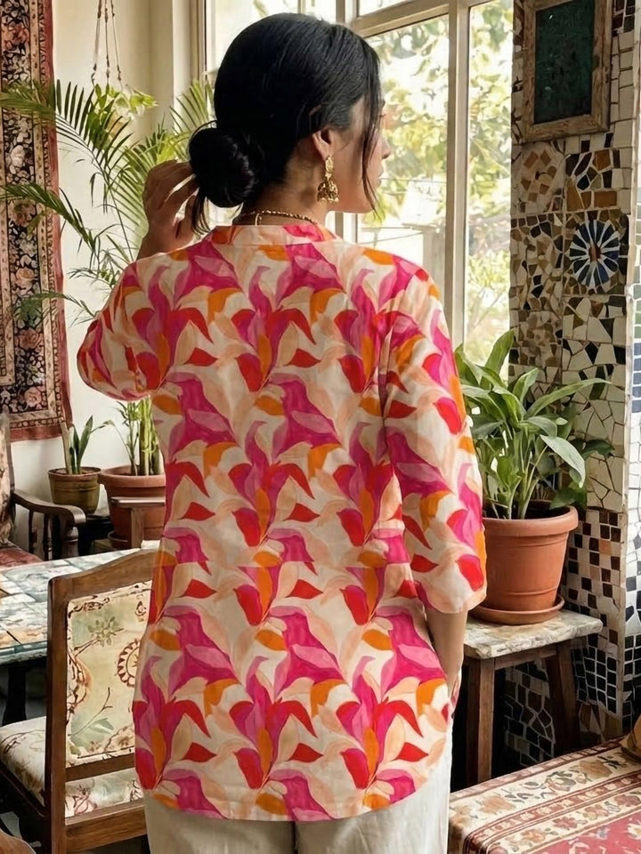 Pink Cotton Blend Printed Kurta