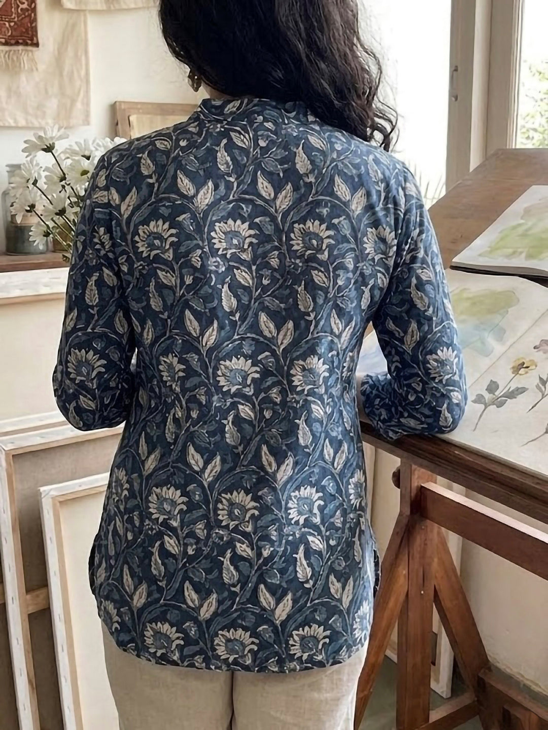 Blue Cotton Blend Printed Kurta