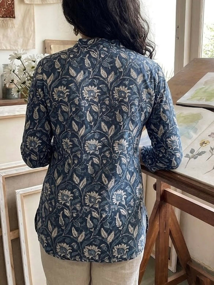 Blue Cotton Blend Printed Kurta