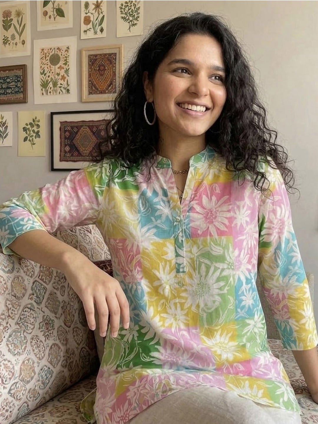 Multi-Colored Cotton Blend Printed Kurta
