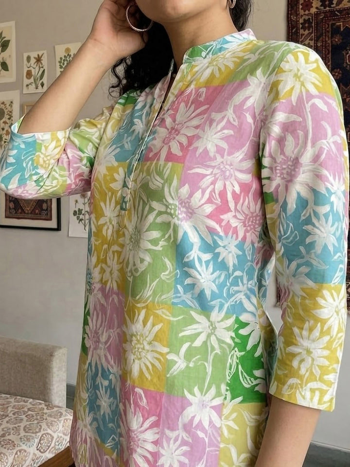 Multi-Colored Cotton Blend Printed Kurta