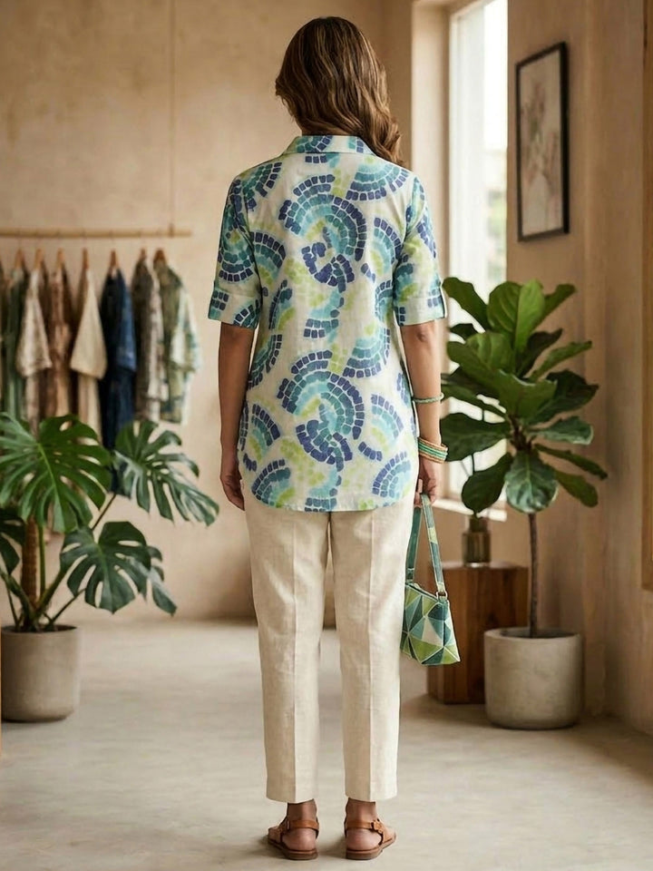 Green Cotton Blend Printed Kurta