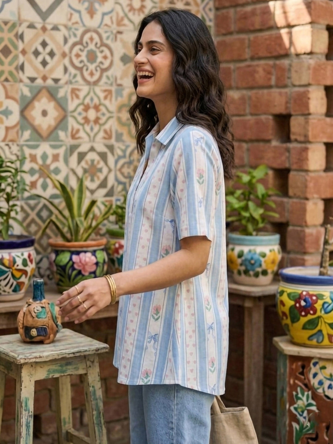 Blue Cotton Blend Printed Kurta