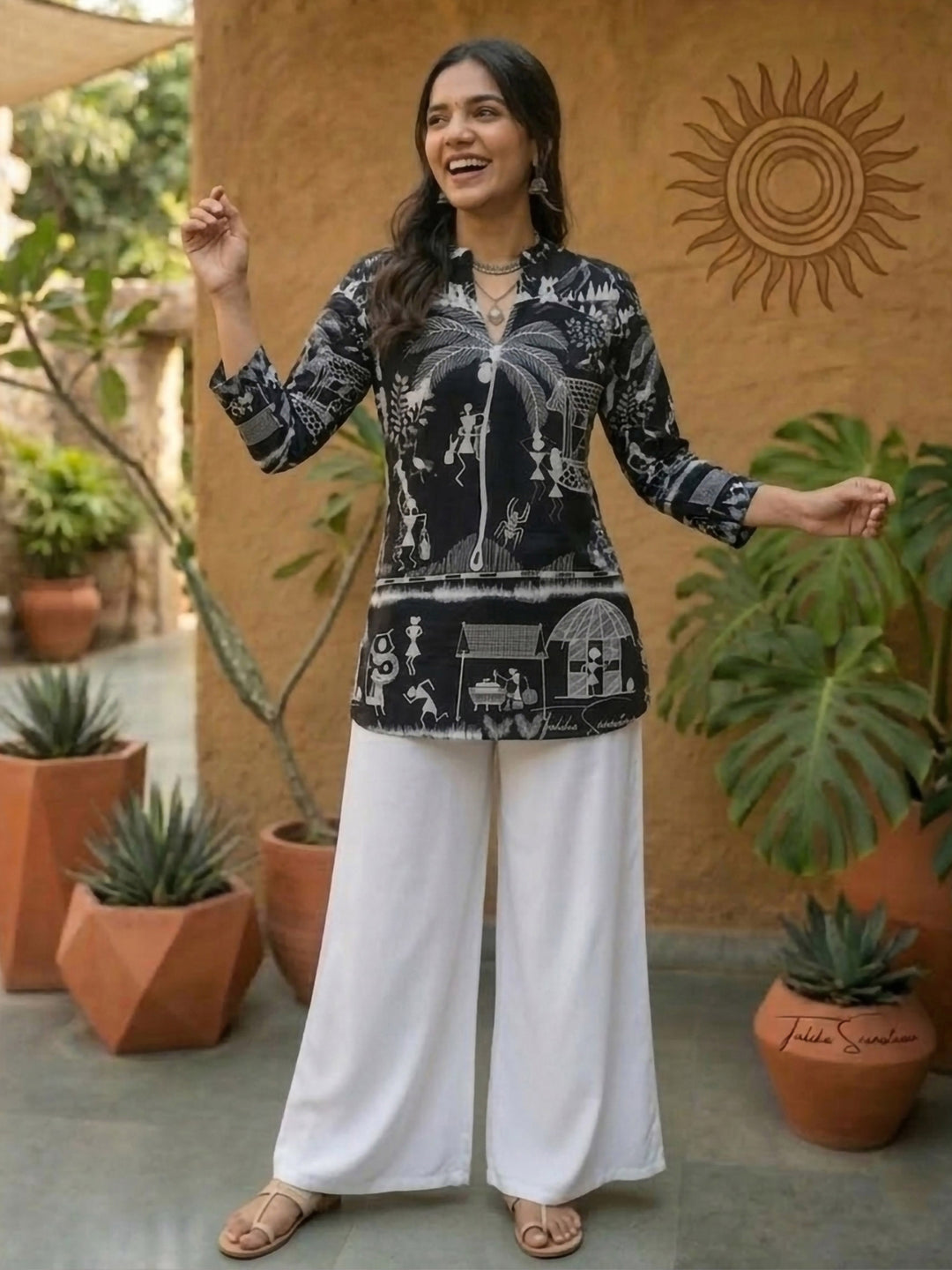 Black Cotton Blend Printed Kurta