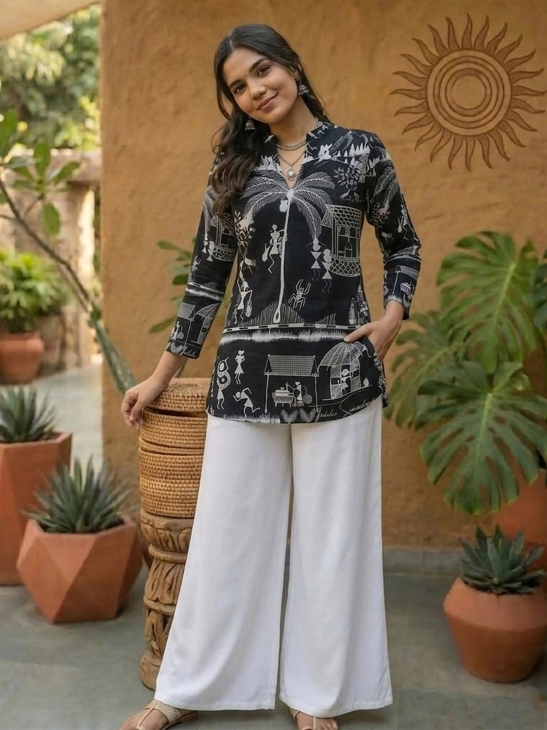 Black Cotton Blend Printed Kurta