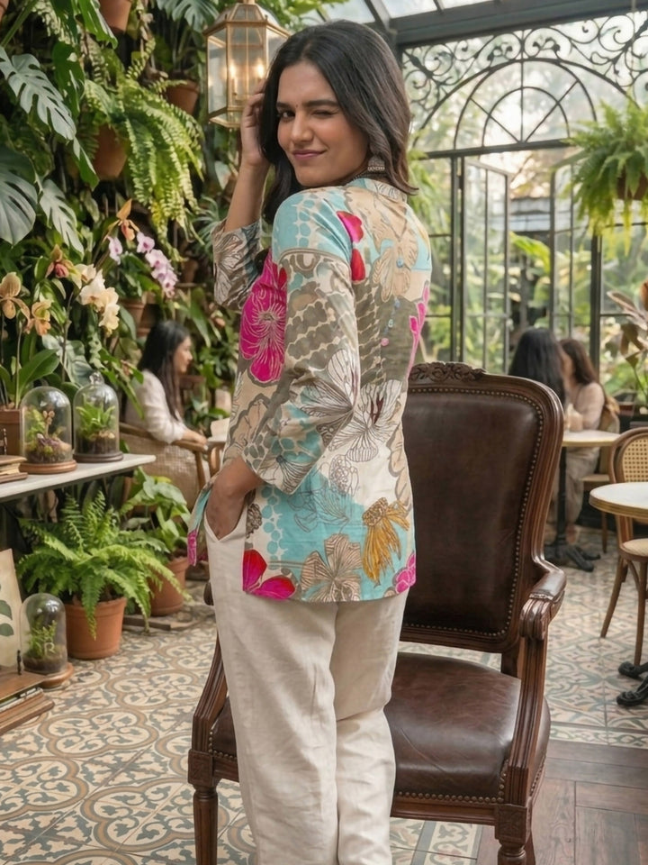 Multi-Colored Cotton Blend Printed Kurta