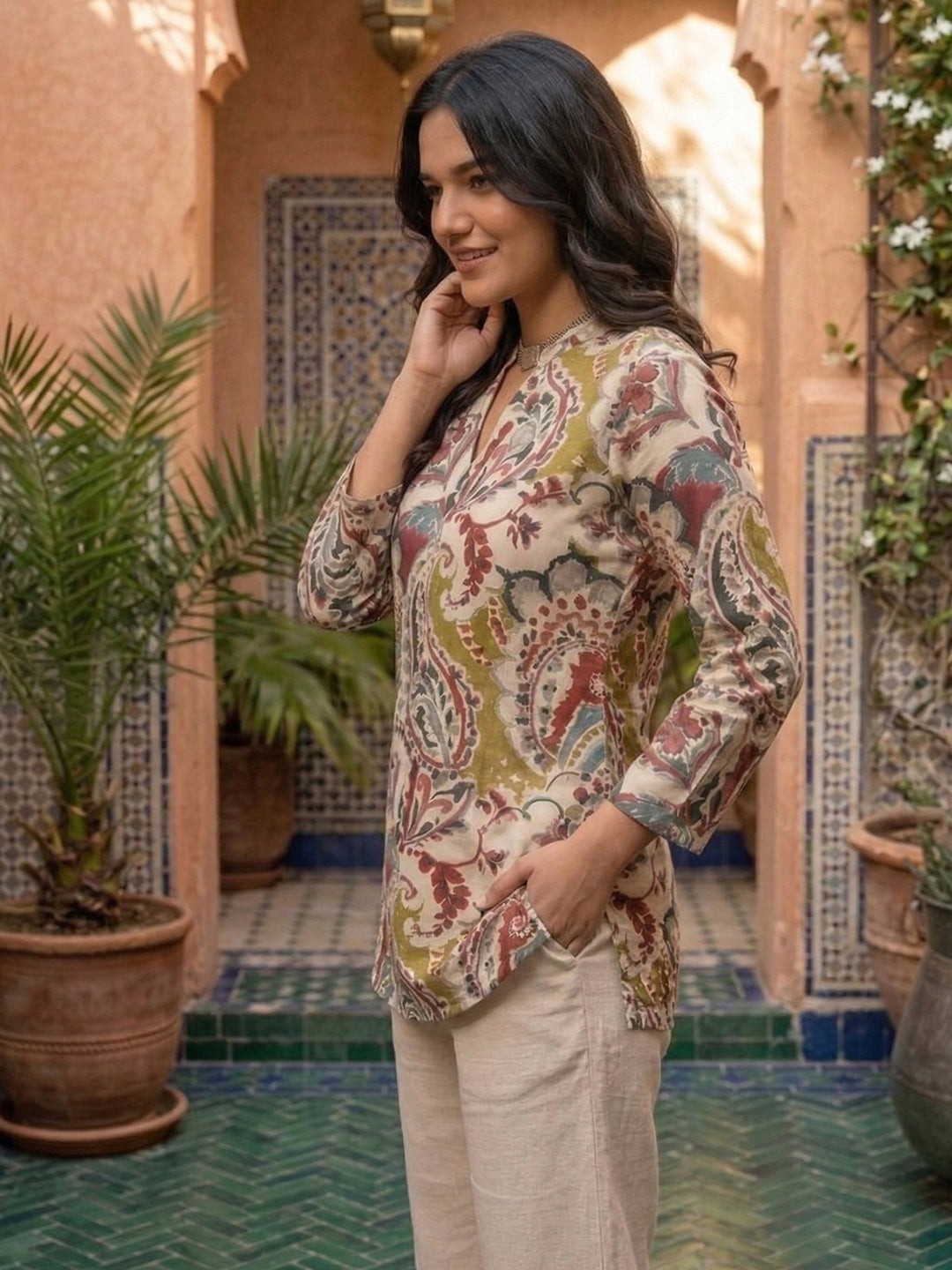 Multi-Colored Cotton Blend Printed Kurta