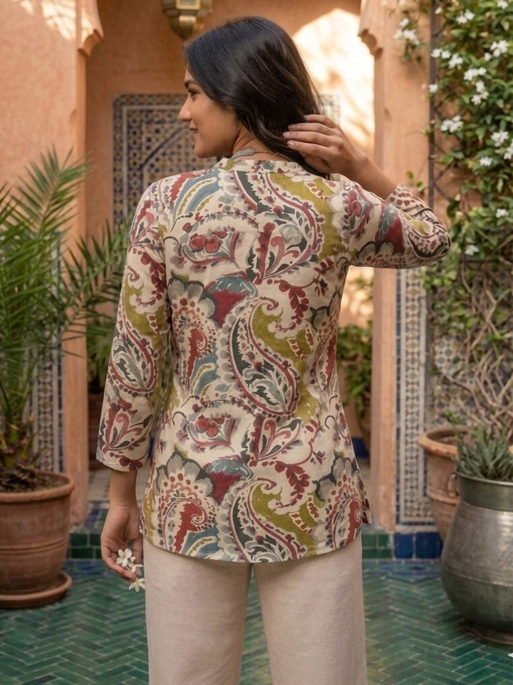 Multi-Colored Cotton Blend Printed Kurta