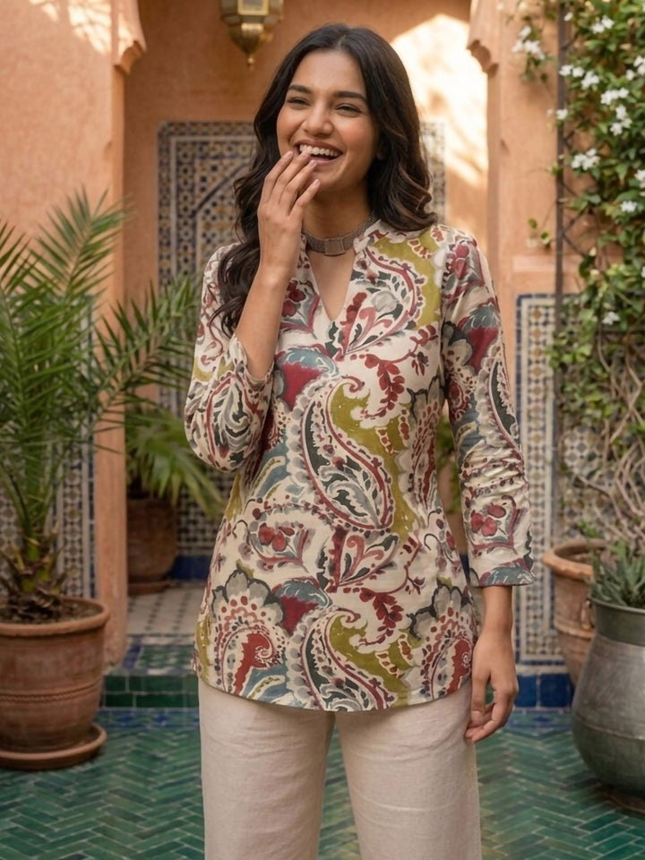 Multi-Colored Cotton Blend Printed Kurta