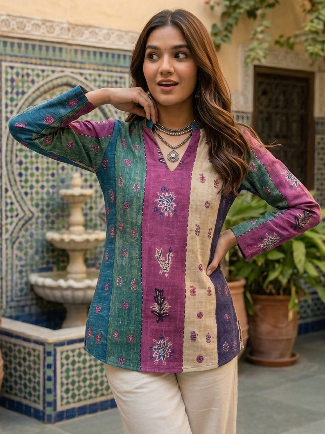 Multi-Colored Cotton Blend Printed Kurta