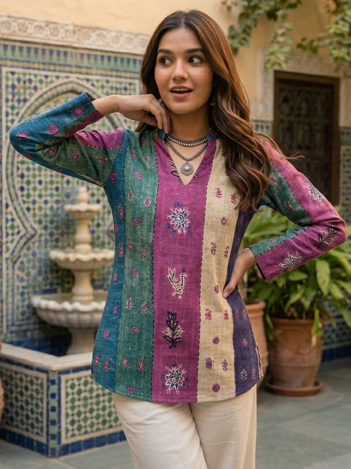 Multi-Colored Cotton Blend Printed Kurta