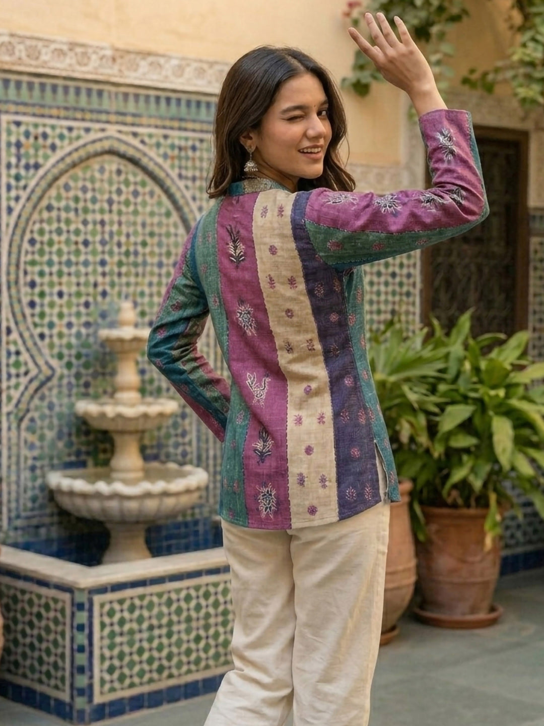 Multi-Colored Cotton Blend Printed Kurta