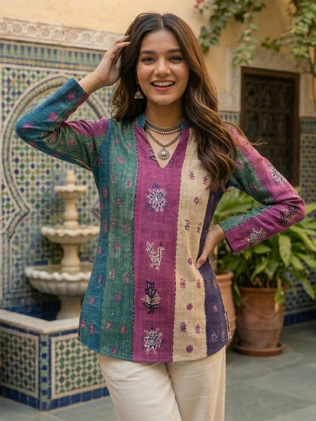 Multi-Colored Cotton Blend Printed Kurta