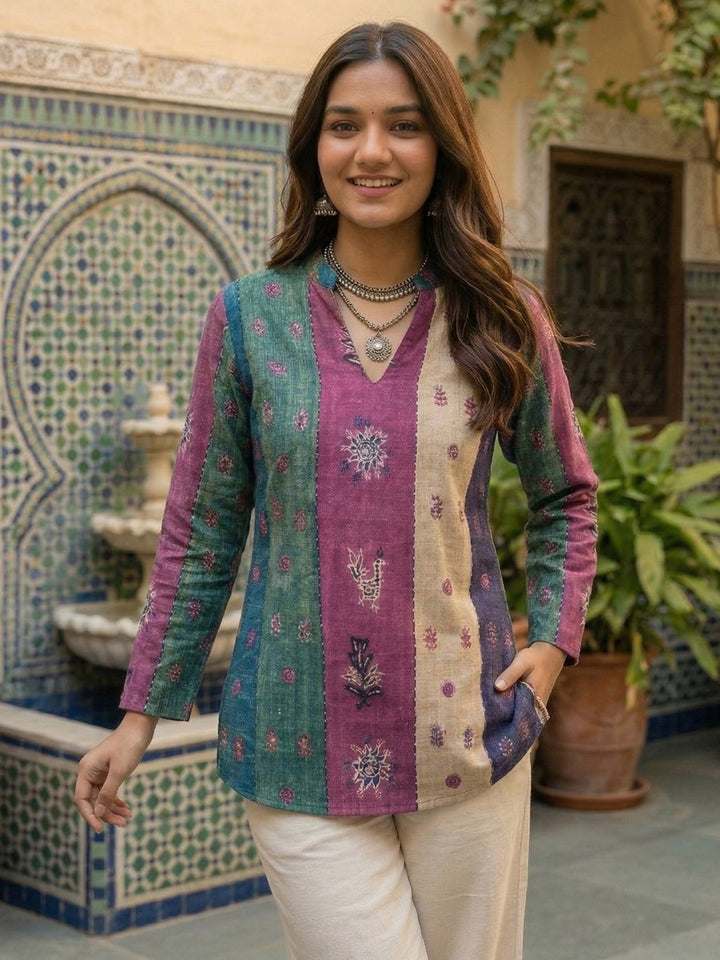 Multi-Colored Cotton Blend Printed Kurta