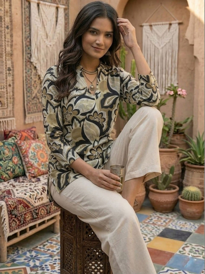 Green Cotton Blend Printed Kurta