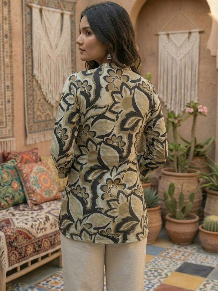 Green Cotton Blend Printed Kurta