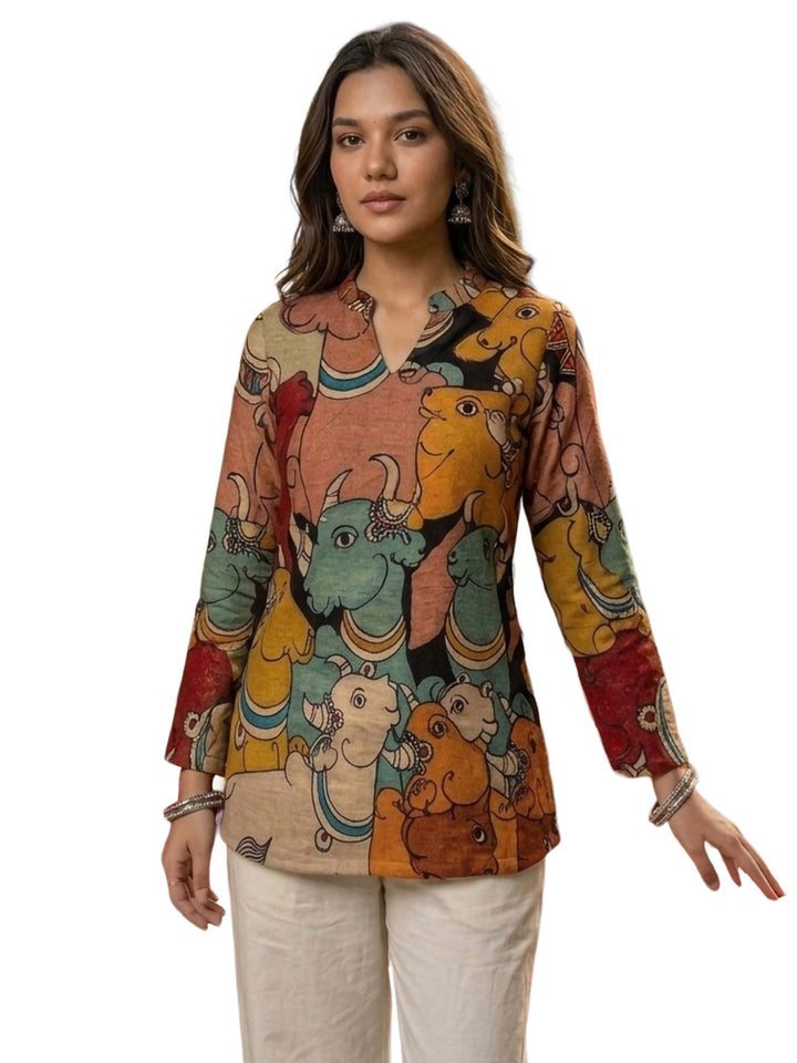 Multi-Colored Cotton Blend Printed Kurta