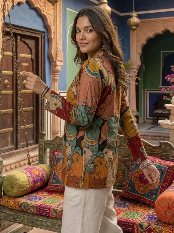 Multi-Colored Cotton Blend Printed Kurta