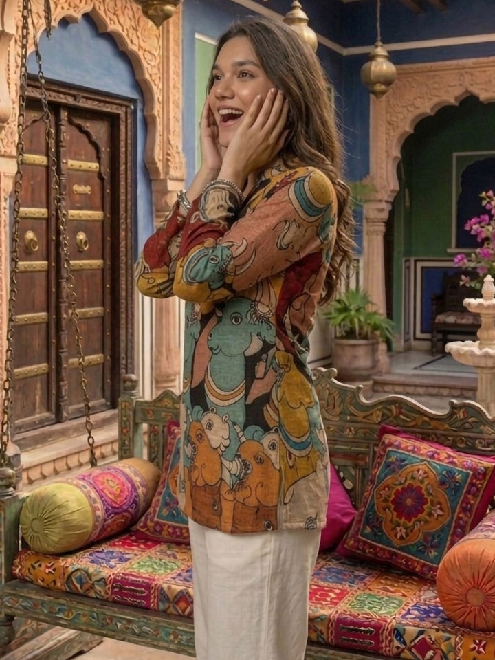 Multi-Colored Cotton Blend Printed Kurta