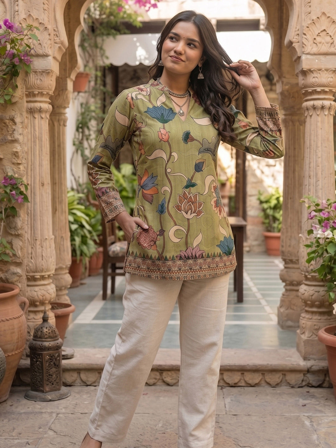 Multi-Colored Cotton Blend Printed Kurta