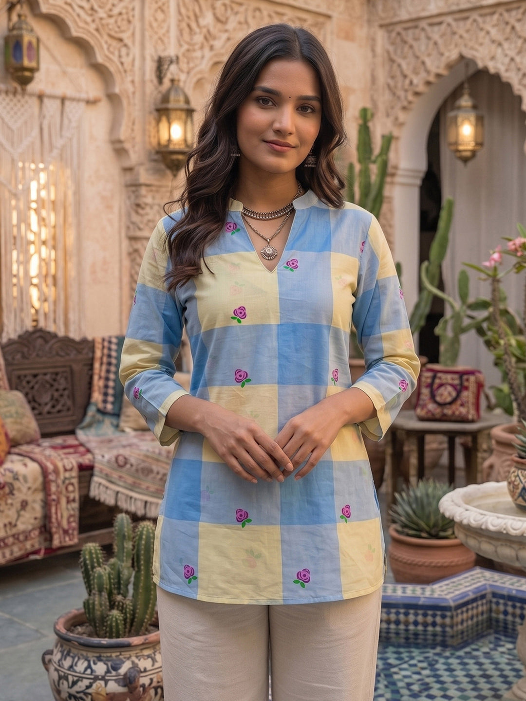 Yellow Cotton Blend Printed Kurta
