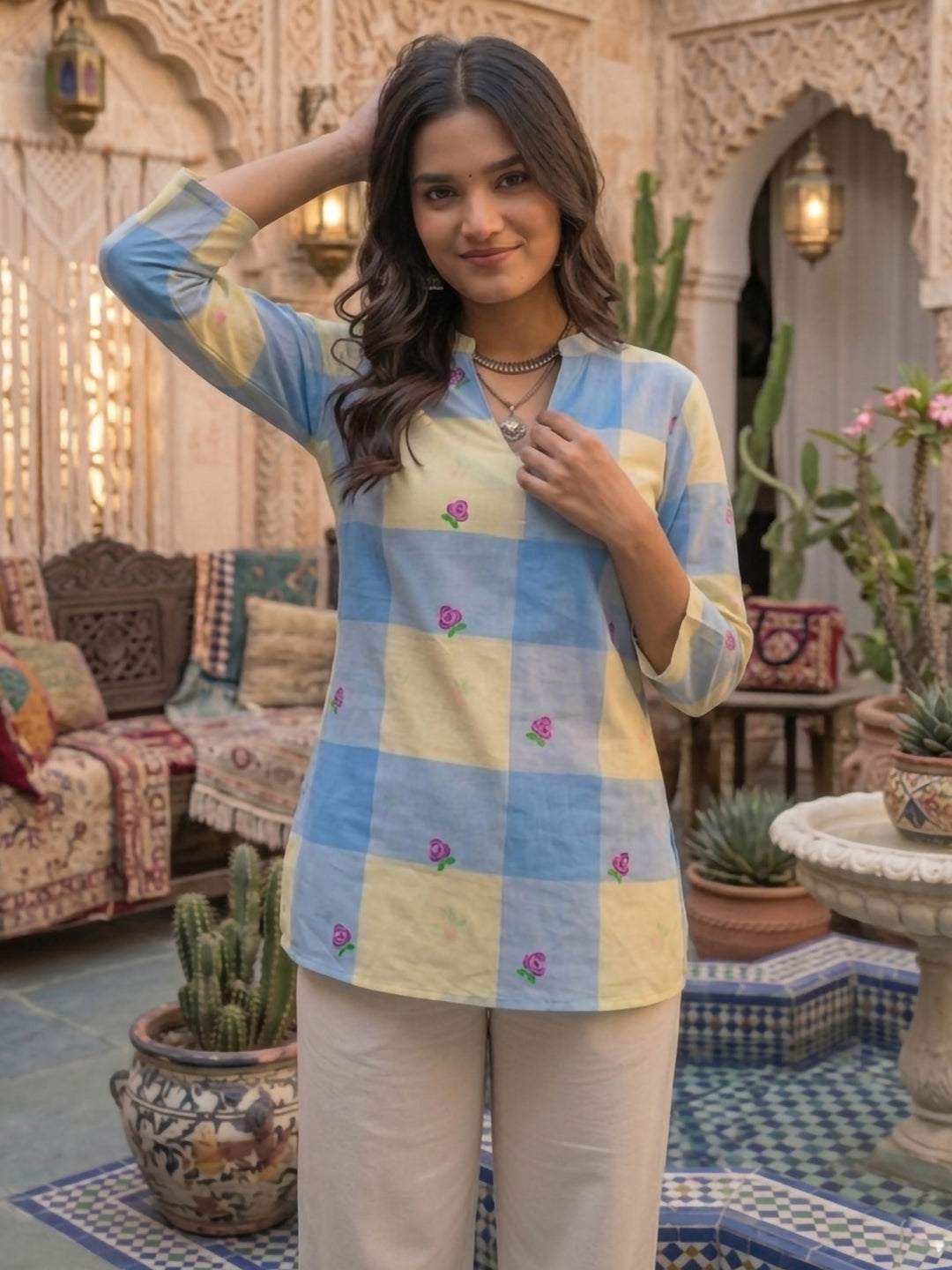 Yellow Cotton Blend Printed Kurta