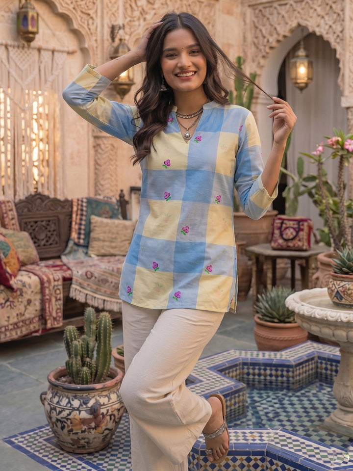 Yellow Cotton Blend Printed Kurta
