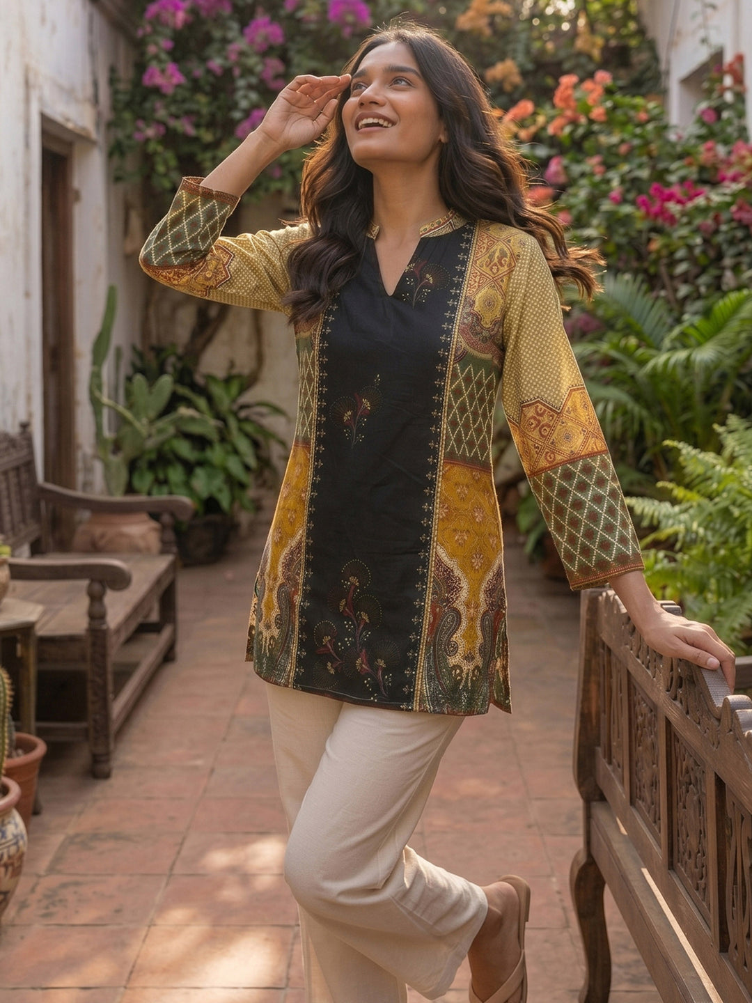 Black Cotton Blend Printed Kurta