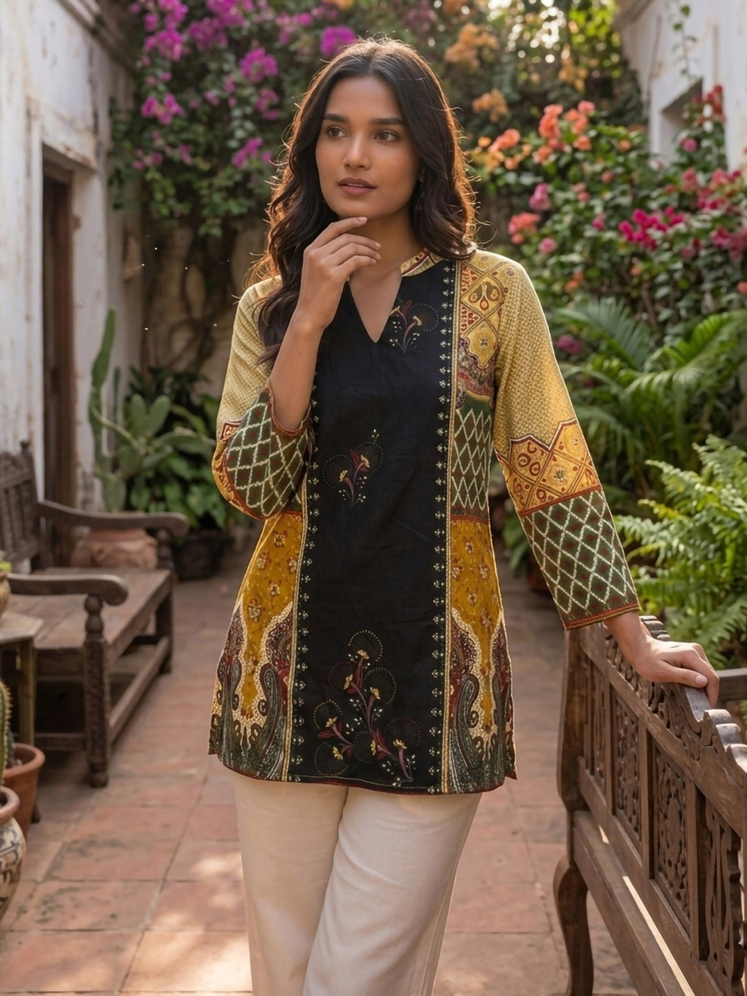 Black Cotton Blend Printed Kurta
