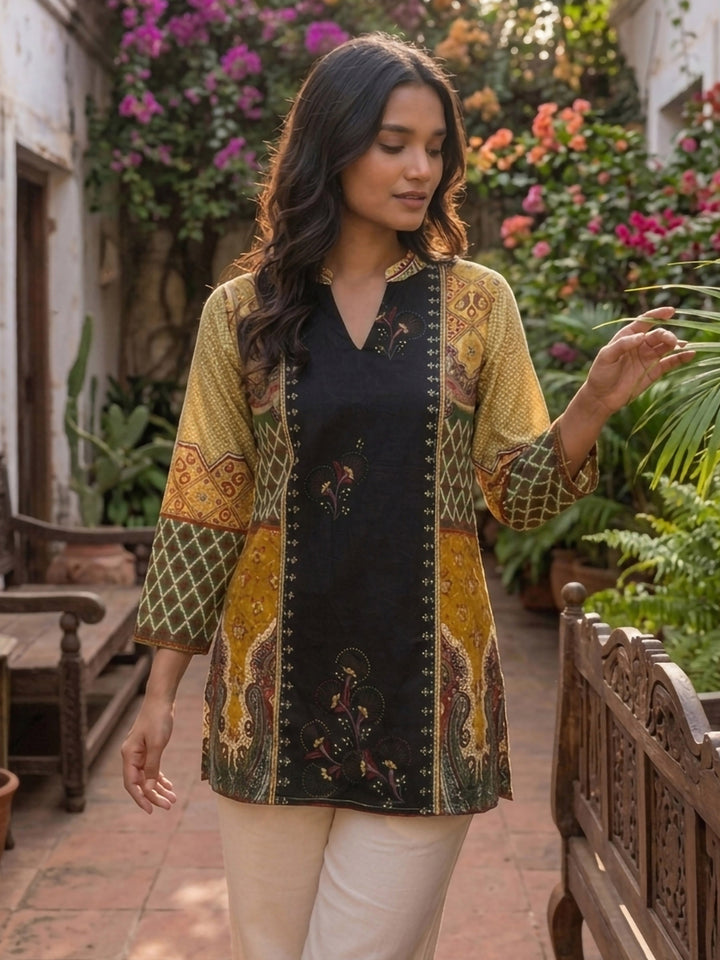 Black Cotton Blend Printed Kurta