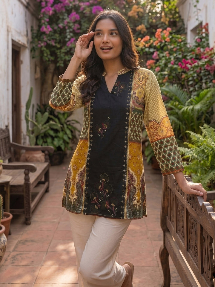 Black Cotton Blend Printed Kurta