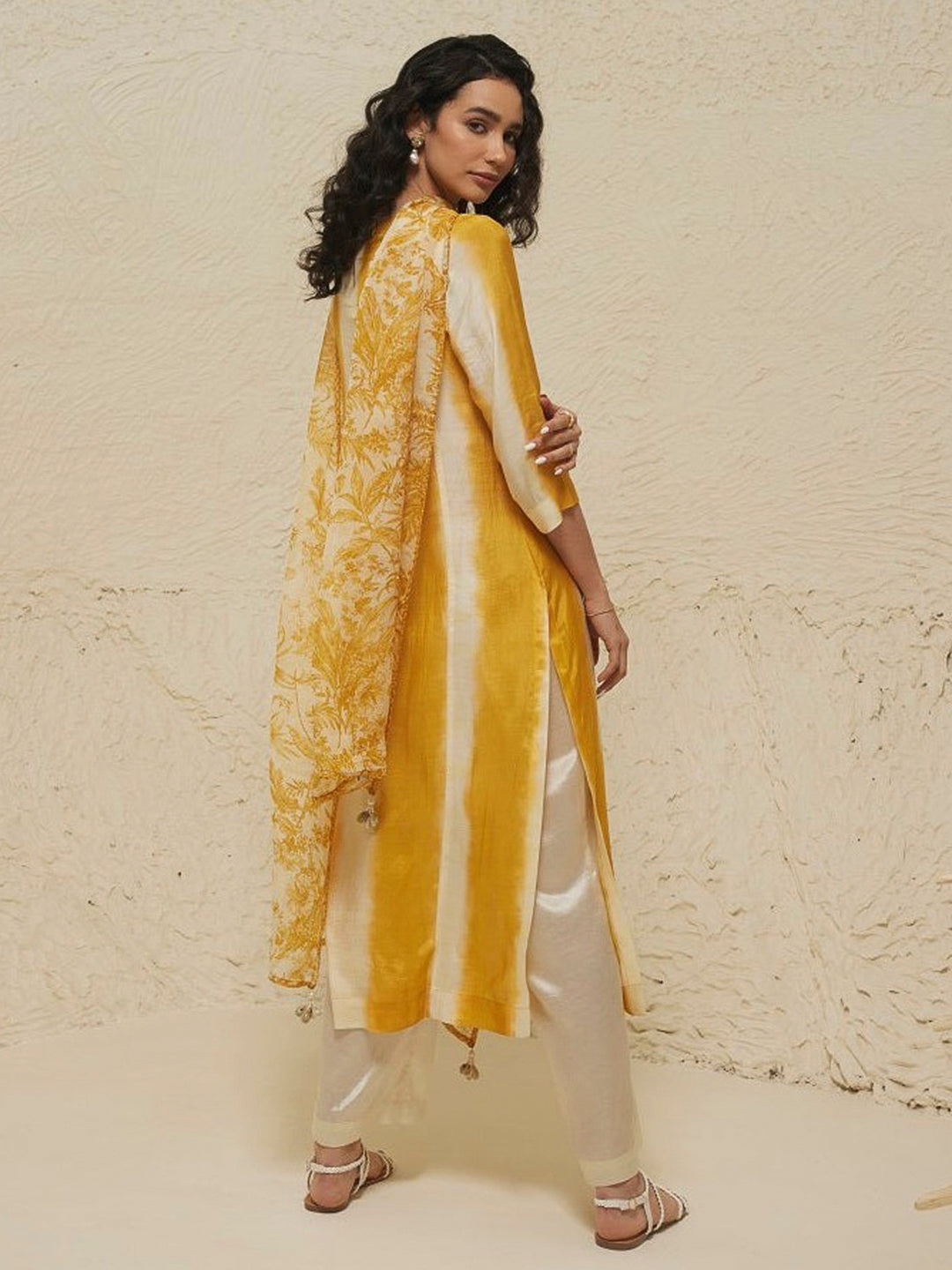 Yellow Embroidered Cotton Blend Kurta With Pant &amp; Dupatta