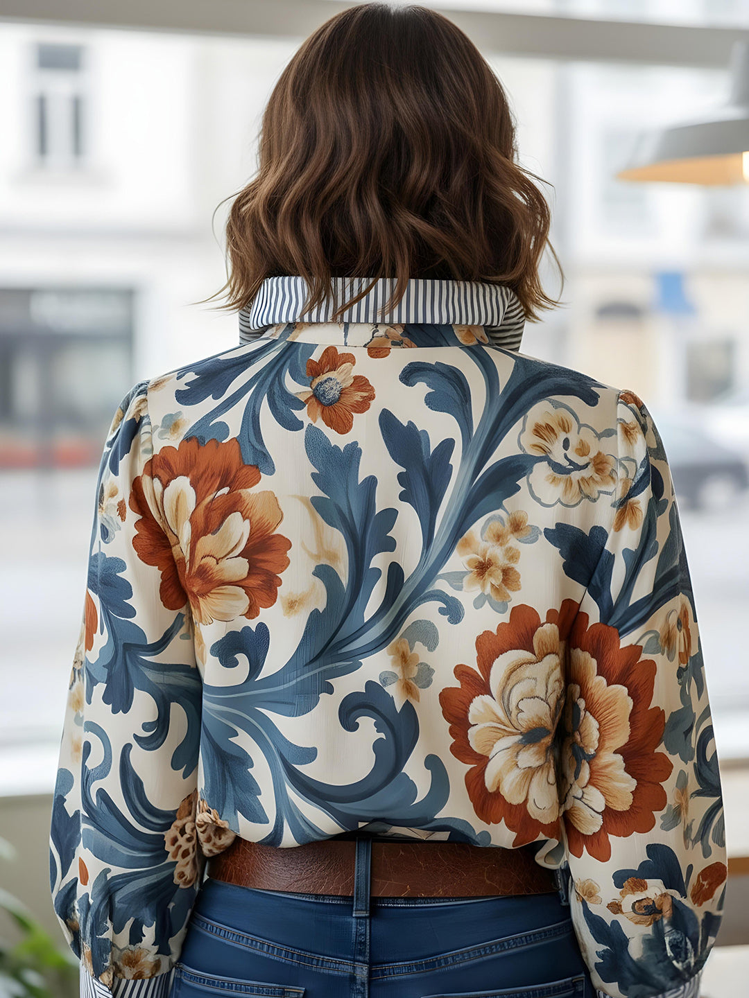 Blue Printed Cotton Blend Tunic Top
